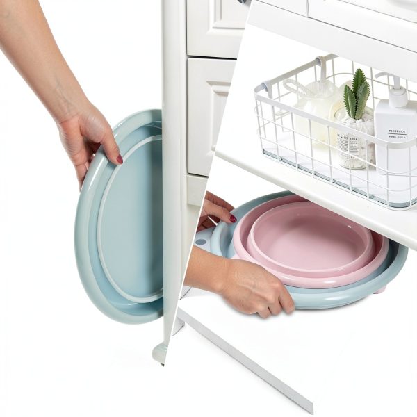 AUNMAS Foldable Plastic Wash Bowl Portable Blue-2