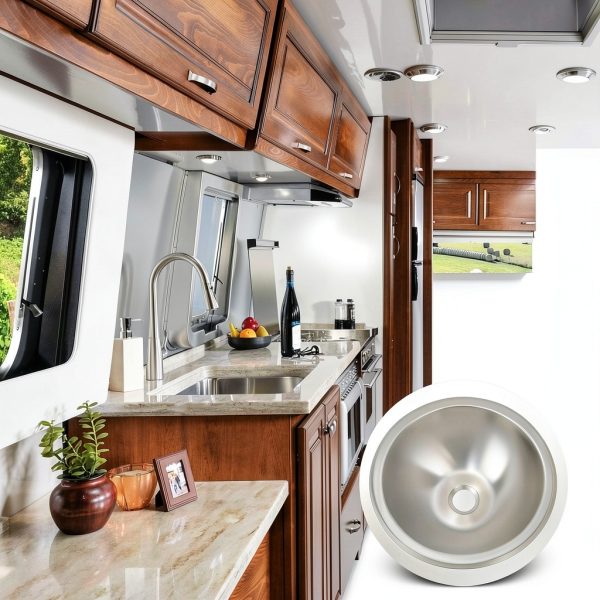 Ejoyous RV Kitchen Sink Stainless Steel Round-7