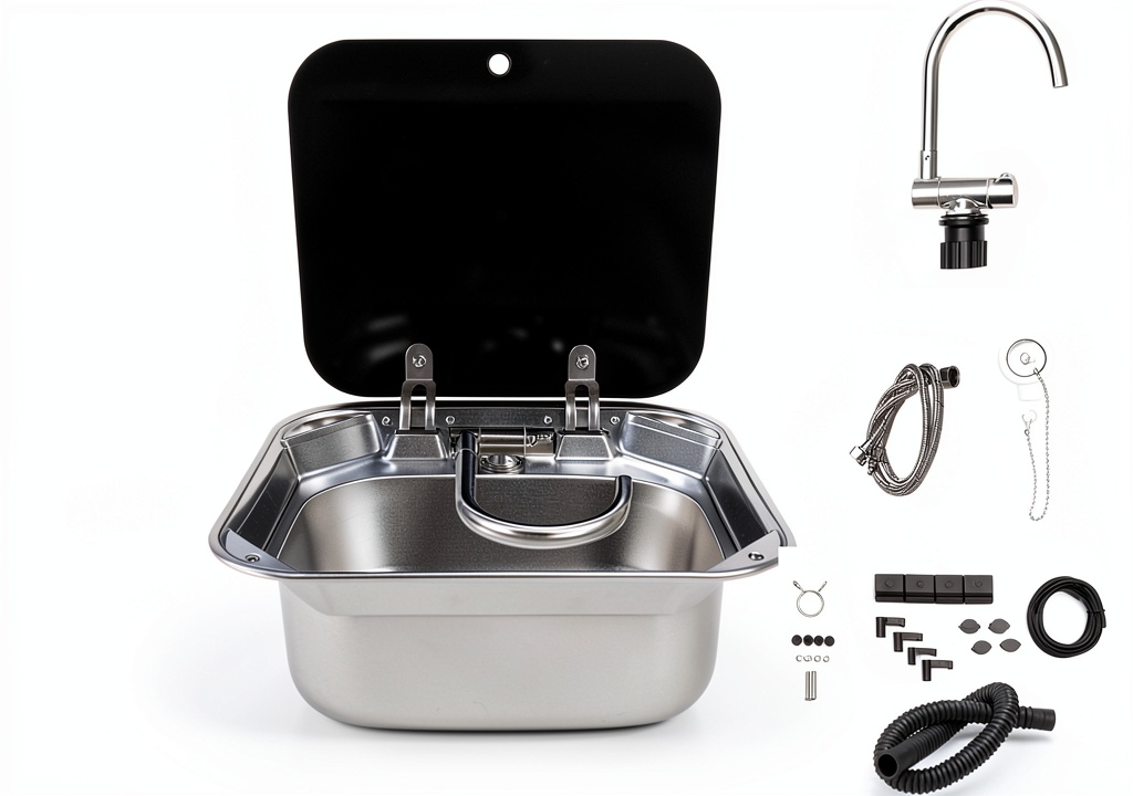 Kreiaoer RV sink installed in a compact kitchen