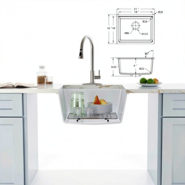 Granite Undermount Bar Sink Fulorni 21in White-4