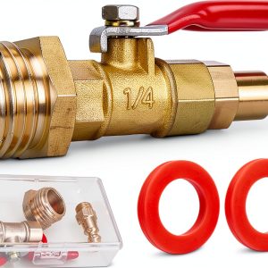 RV Winterize Blowout Adapter Kit - 1/4" Male Quick Connect Plug and 3/4" Male GHT Thread, Wintering Quick Fitting with Ball Valve and 2 Pcs Washers for Winterize RV Boat Camper Trailer-0