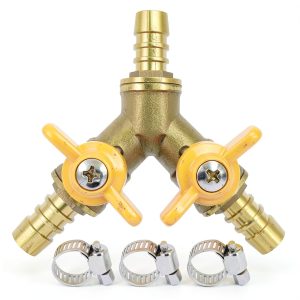 Brass 3 Way Shut-Off Valve, 3/8" Hose Barb 2 Switch Y Shaped Ball Valve Water/Fuel/Air-0