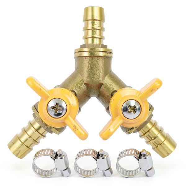 Brass 3 Way Shut-Off Valve, 3/8" Hose Barb 2 Switch Y Shaped Ball Valve Water/Fuel/Air-0