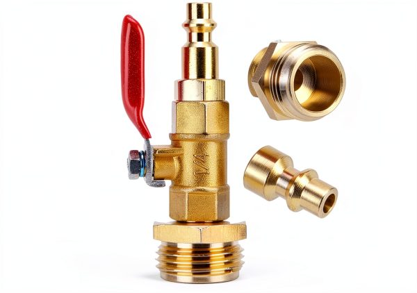 RV Winterize Blowout Adapter Kit - 1/4" Male Quick Connect Plug and 3/4" Male GHT Thread, Wintering Quick Fitting with Ball Valve and 2 Pcs Washers for Winterize RV Boat Camper Trailer-2