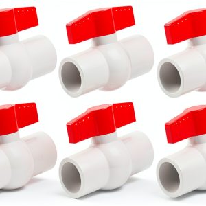 3/4" PVC Ball Valve, 6 PACK Red T-Handle Shut-Off Valve for Cold Water Supply Lines and Outdoor Plumbing-0