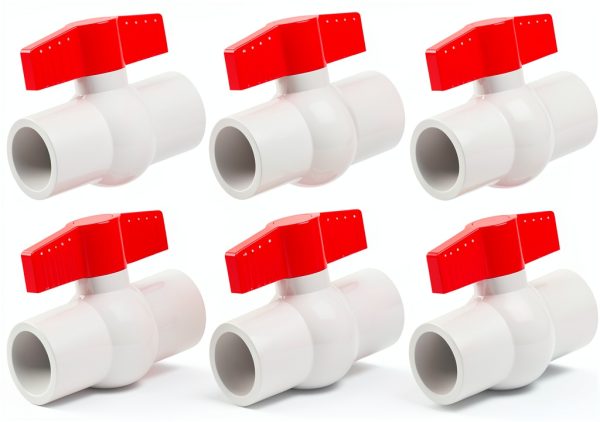 3/4" PVC Ball Valve, 6 PACK Red T-Handle Shut-Off Valve for Cold Water Supply Lines and Outdoor Plumbing-0